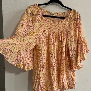 Women's Animal Print Pink Orange Yellow Multicolor Blouse